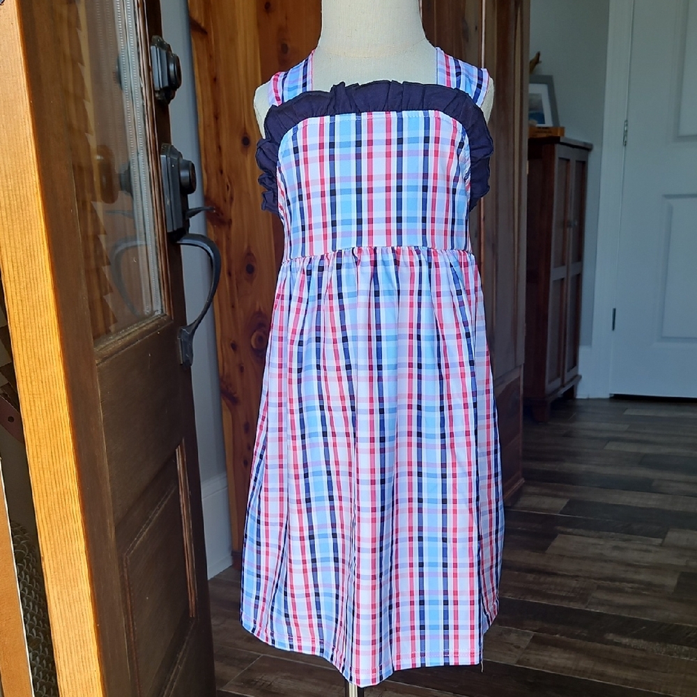 Plaid Kids Dress with Ruffle Trim